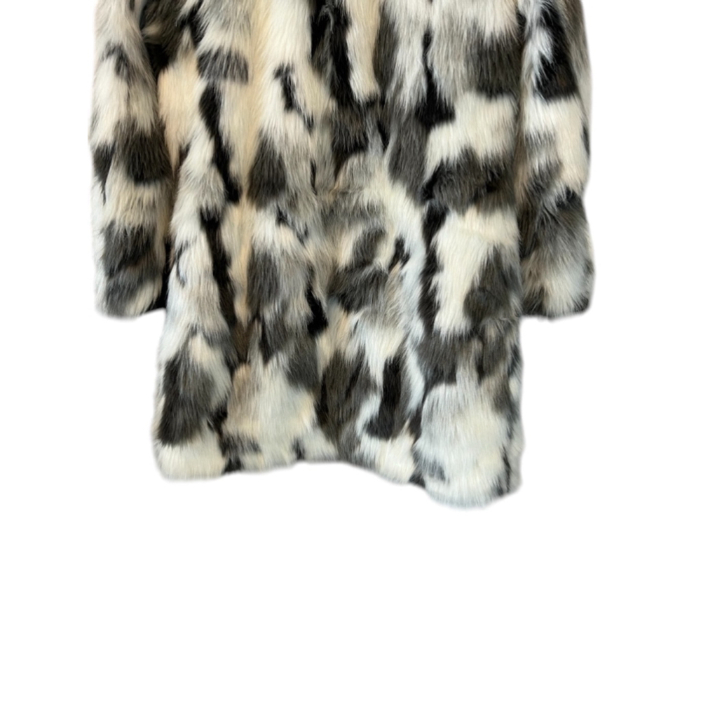 BEBE Black & White Faux Fur Cropped Sleeve Snap Button Mid Length Jacket Coat S - Picture 7 of 12